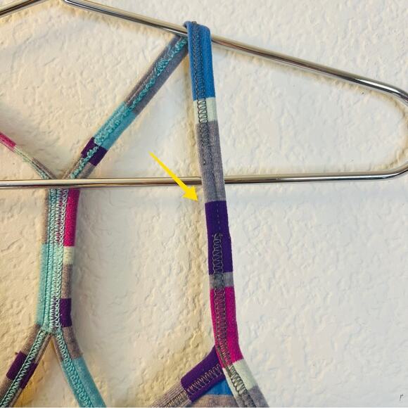 Ivivva mixed stripe Y back sports bra gray fuchsia aqua purple - Picture 7 of 8